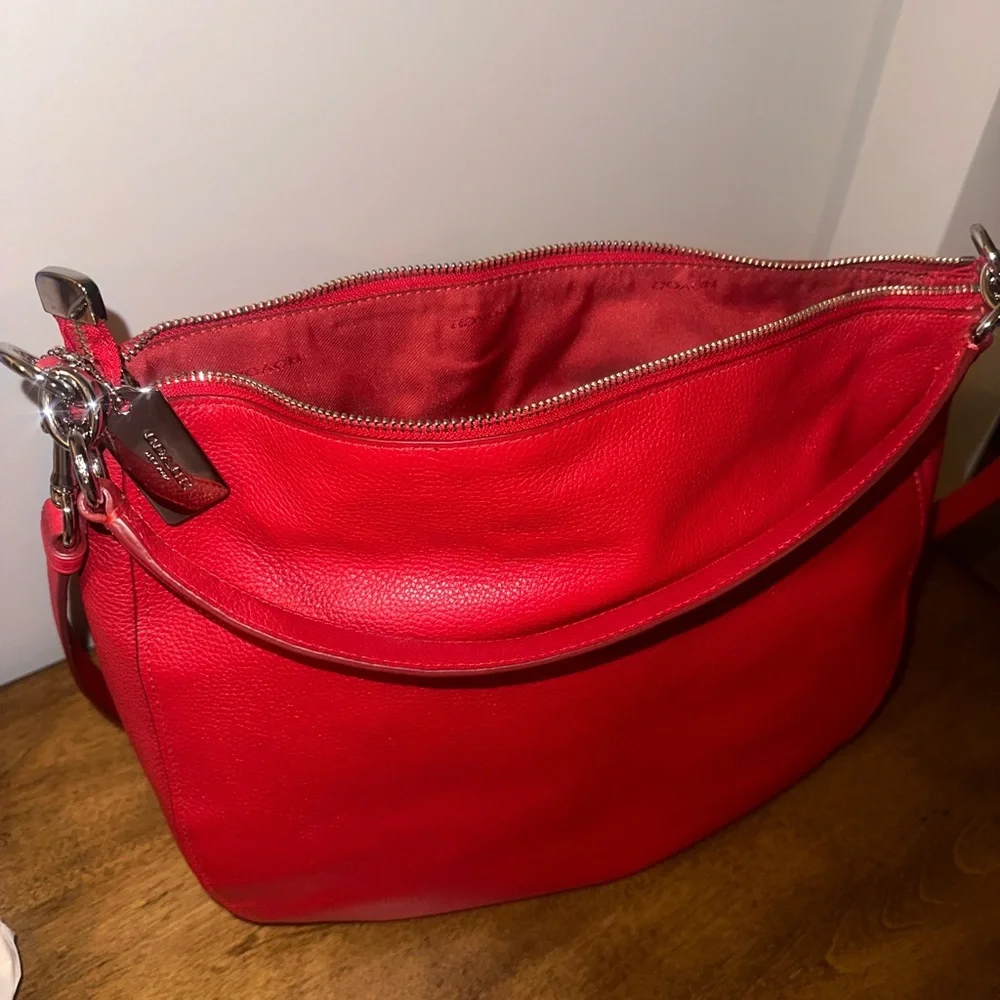 Coach Pebble Leather Turnlock Hobo Crossbody Bag- RED - Picture 11 of 16